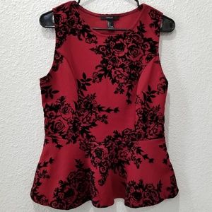 Forever 21 Tops - Forever21 peplum size L blouse black flowers Forever 21 Tops - Forever21 peplum size L blouse black flowers